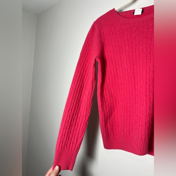 J. Crew Hot Pink Cable Knit Wool Nylon Cashmere Blend Sweater Size Medium - Picture 6 of 6